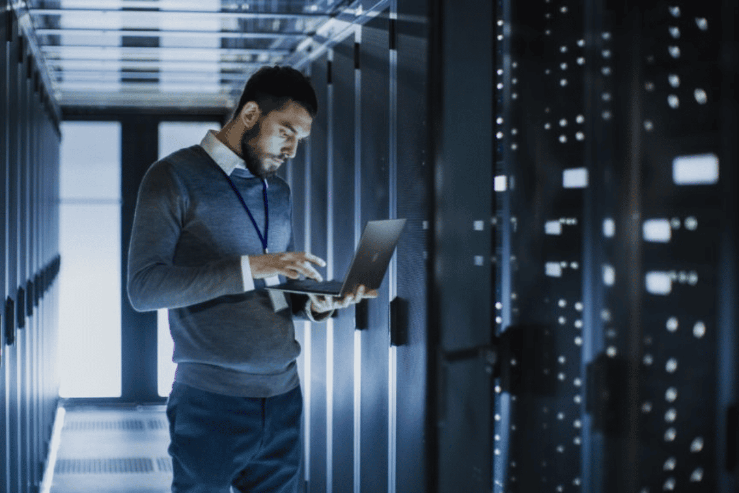 Man in data centre
